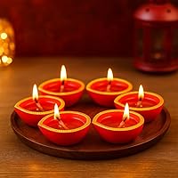 Vista 1 de Pure Source India Diya decorativa hecha a mano de terracota, 3 pulgadas, 6 piezas, multicolor