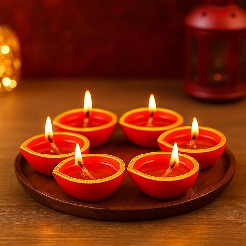 Pure Source India Diya decorativa hecha a mano de terracota, 3 pulgadas, 6 piezas, multicolor