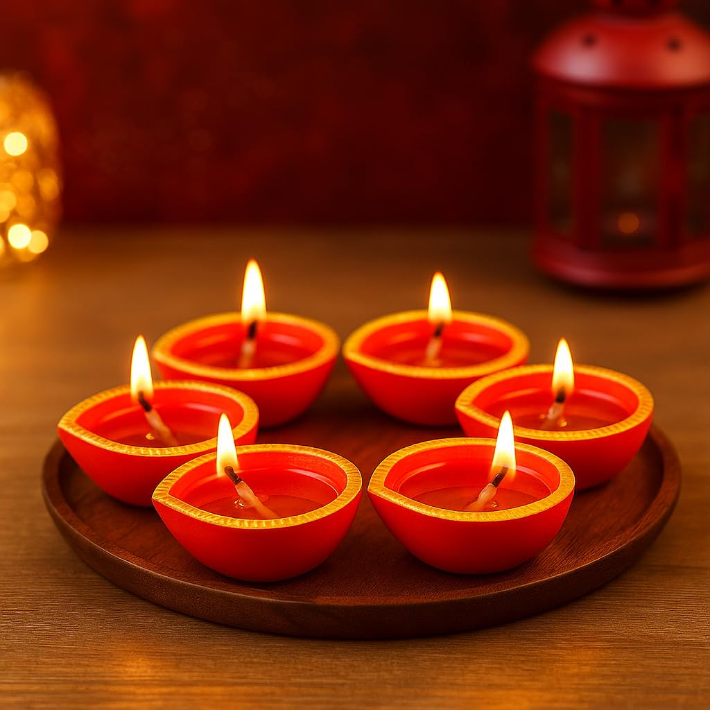 Pure Source India Terracotta Handmade Decorative Diya's, 3 Inch, 6 Pieces, Multicolor