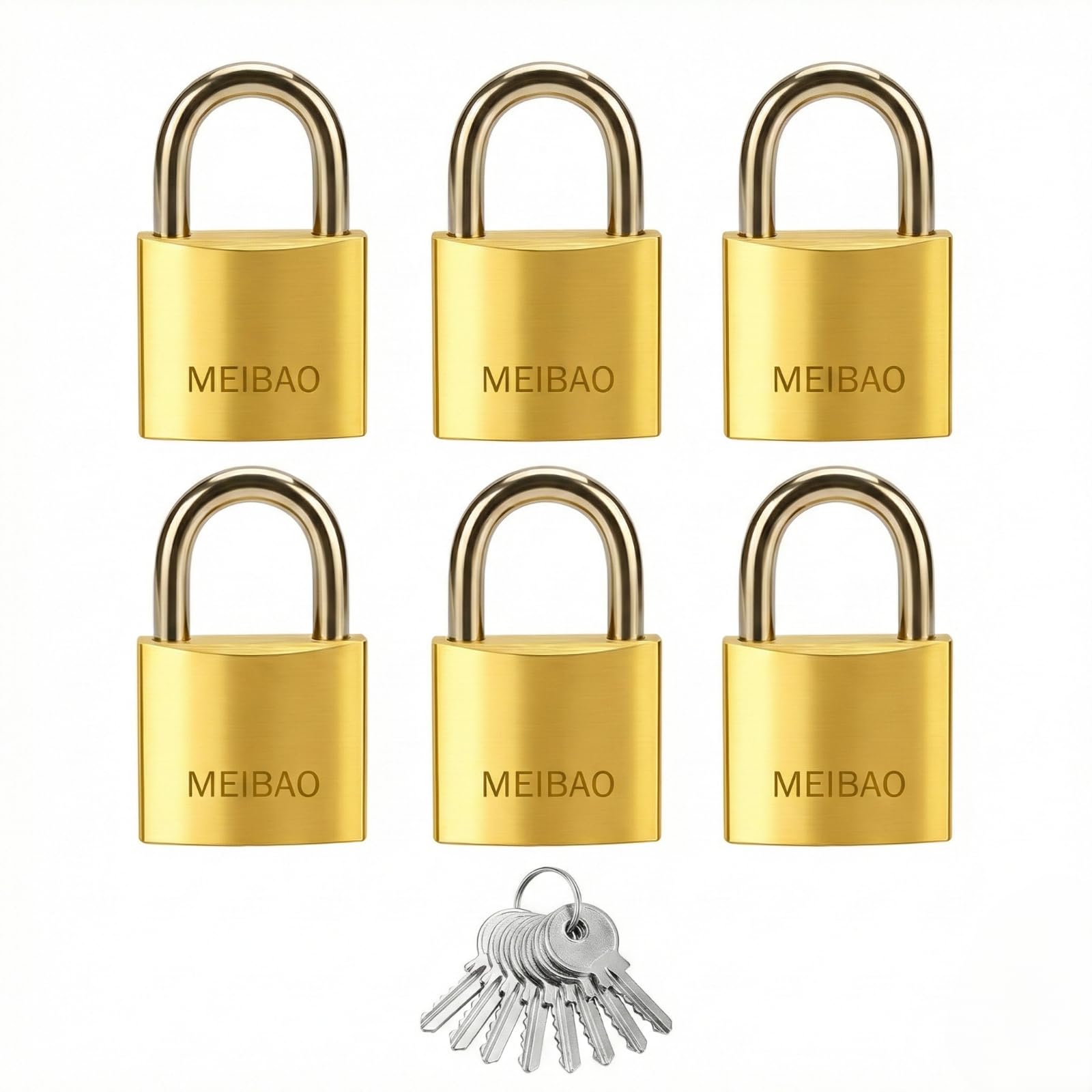 MEIBAO 25mm Small Brass Padlocks with Keys, Rust Resistant Core, Mini Luggage Locks for Suitcases, Backpacks, Gym Lockers and Toolboxes, Pack of 6-image-14