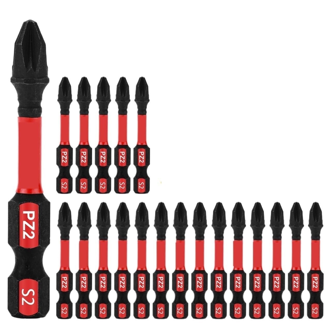 Eretyret 20Pcs 2 Inches Pz2 Impact Tough Screwdriver Power Bit Set, S2 Alloy Steel Bits Easy To Carry(20Pcs)