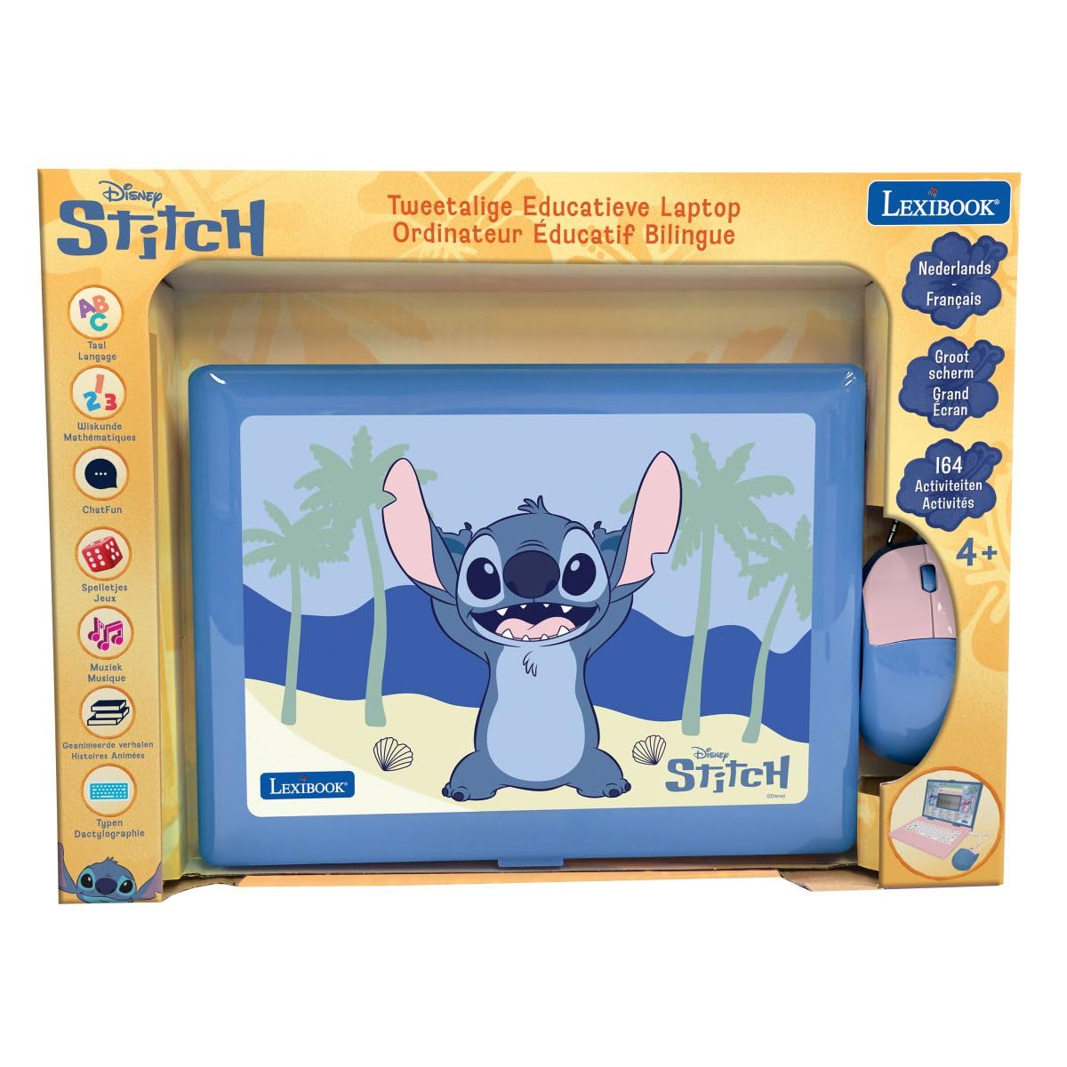 LEXIBOOK, Disney Stitch, Portátil Educativo Bilingüe, Español e Inglés, 164 Actividades, Matemáticas, Juegos de Lógica, Modo Música, Gran Pantalla LCD, Diseño Disney Stitch, Rosa/Azul, JC601Di2