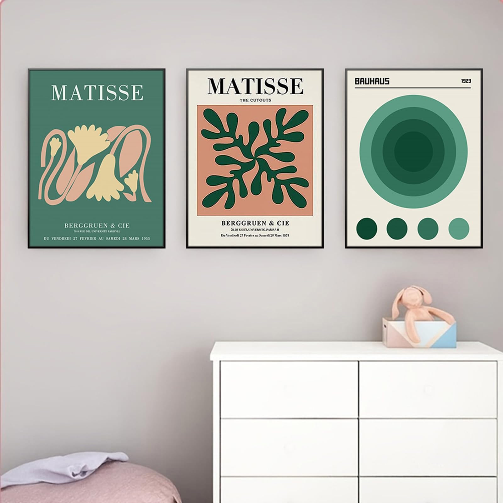 ZBELLO Set of 3 Posters, Abstract Matisse Wall Art, Green Coral Plant and Gradient Glow Canvas Print, Modern Aesthetic Art Prints For The Living Room, Bedroom And Home Decor, Unframed (21x30cm)