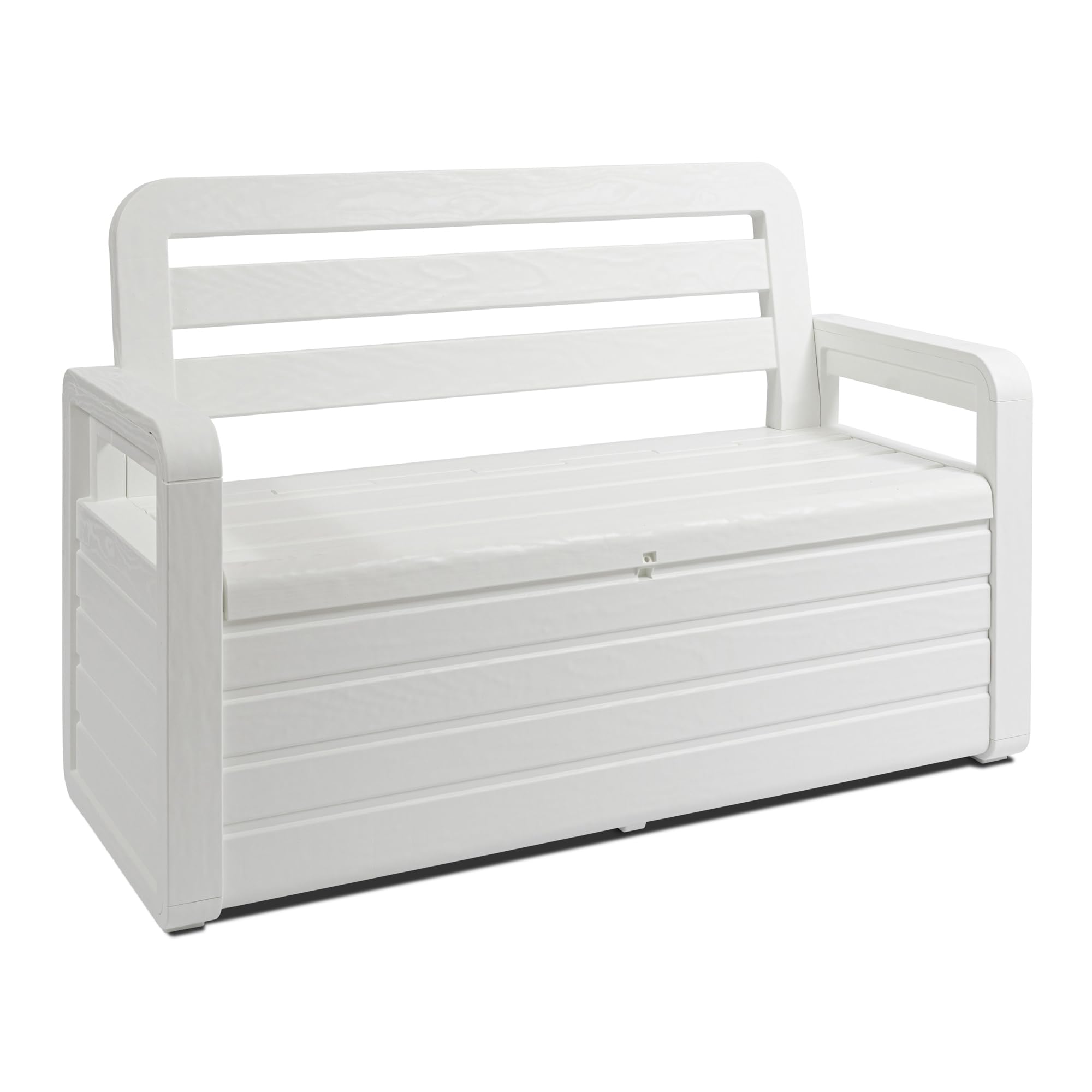 Toomax - Baúl Foreverspring con asiento para 2 personas y compartimento interior de 270 litros, fabricado con resina de efecto madera, 132,5 x 58 x 89 cm, art. 599, color blanco.