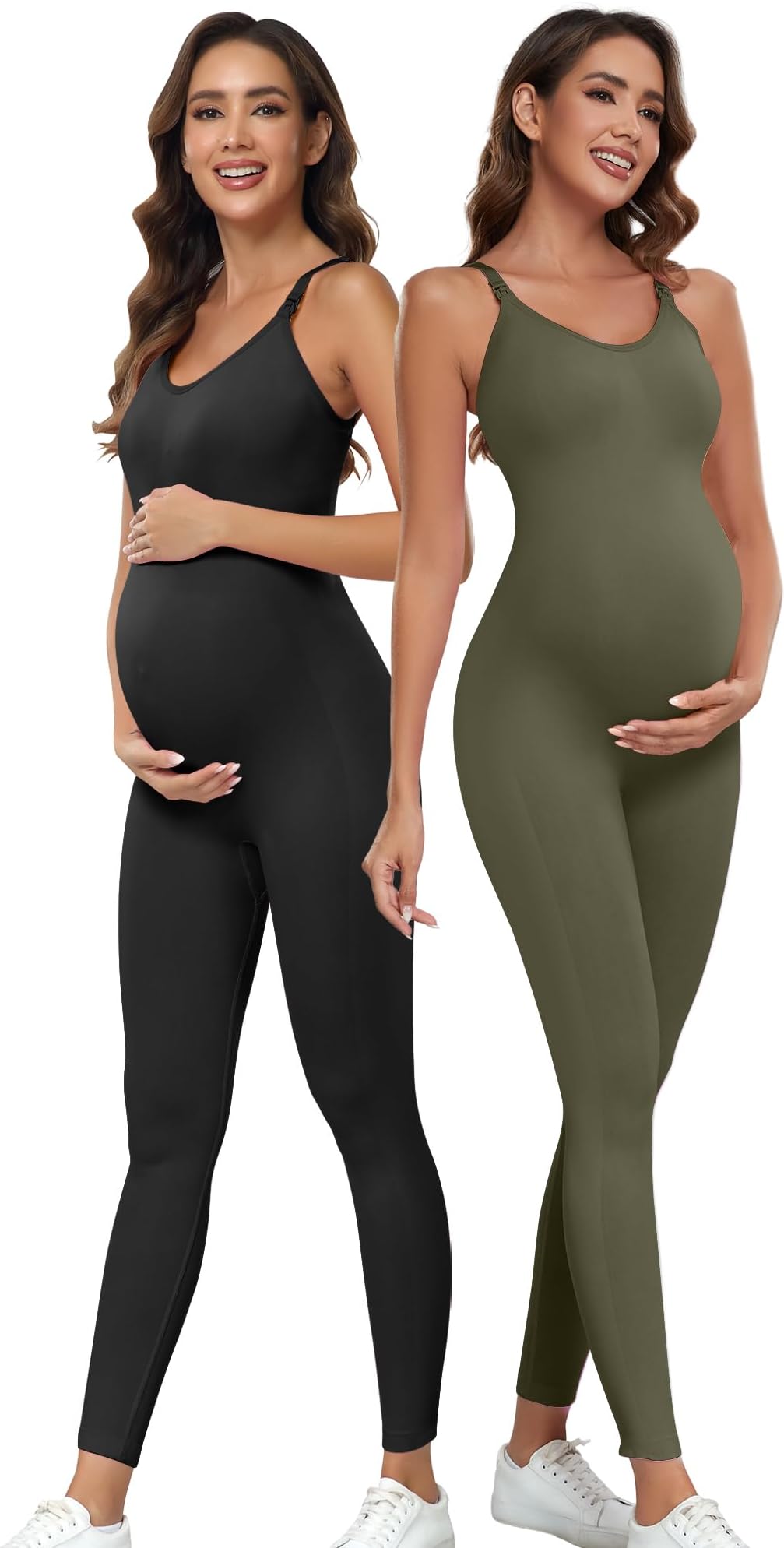 BRLIDOWomen's Maternity Nursing Tank Leggings Jumpsuit ，Built-in Padded Bra for Pregnancy Women and Leggings Romper Bodysuit