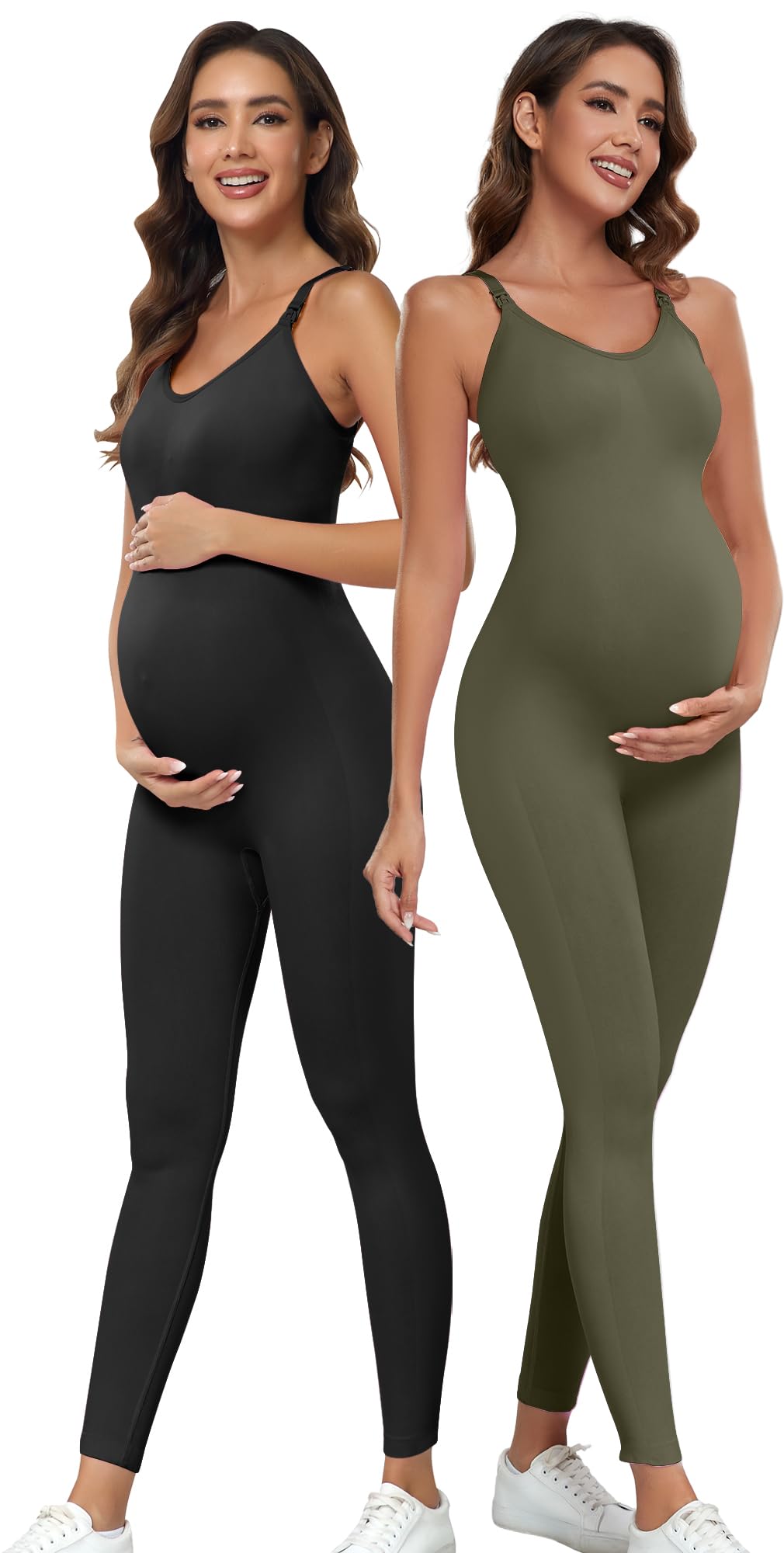 BRLIDOWomen's Maternity Nursing Tank Leggings Jumpsuit ，Built-in Padded Bra for Pregnancy Women and Leggings Romper Bodysuit