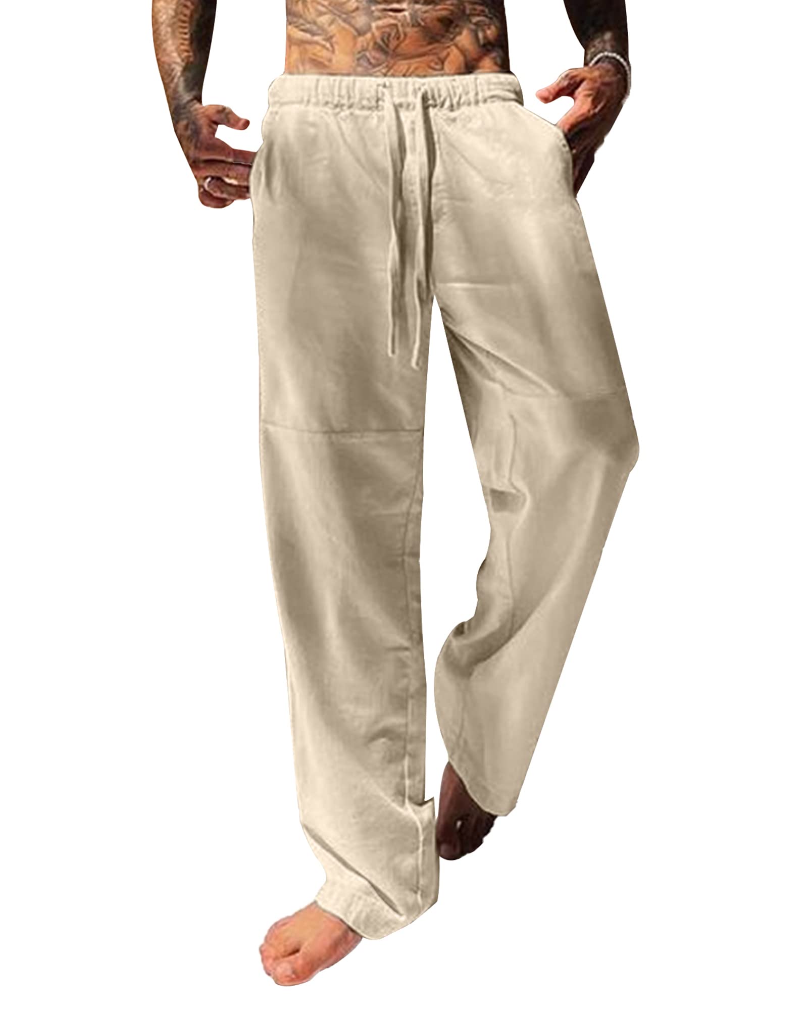 YAOBAOLE Linnen herenbroek linnen broek heren zomerbroek heren lang met zakken elastische tailleband universele pasvorm, donkergrijs, M