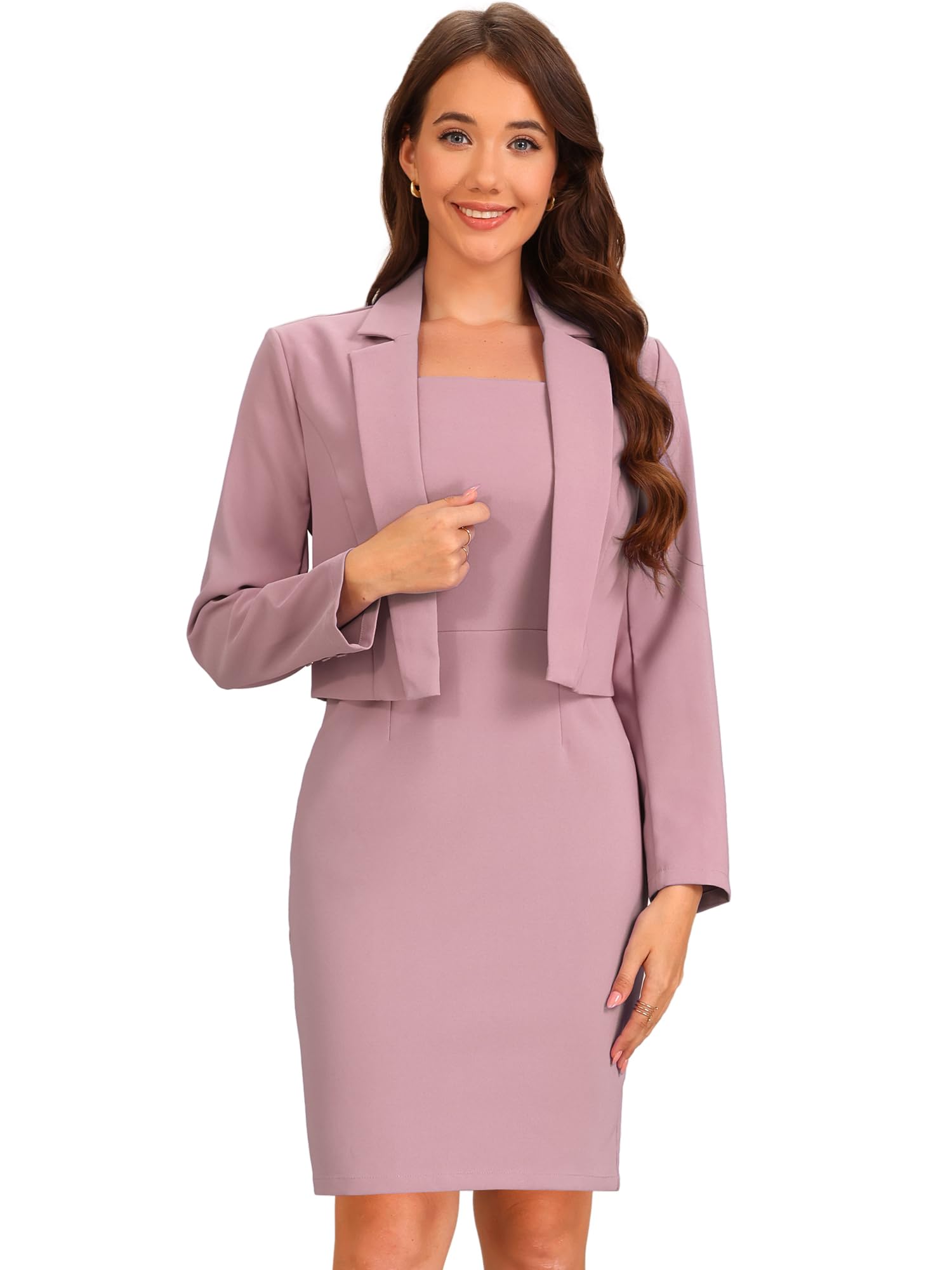Business Blazer Dress Suit Sets for Women Casual Long Sleeve Blazer and Sleeveless Dresses Work Office Outfits-image-4