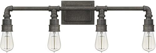 Miniatura 9 de Quoizel Squire - Luces de tocador de 30.5 pulgadas, 4 luces, color negro, rústico, para el espejo, pantallas de vidrio transparente, 100 W, luz