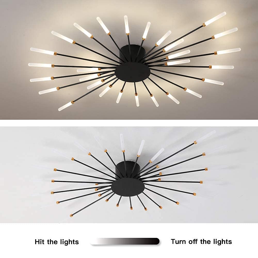 LightInTheBox Modern LED Ceiling Light Sputnik Linear Flush Mount Ceiling Lamp Gold Firework Flower Ceiling Light Fixture For Living Room Dining Room (Gold, 30-Heads, Natural Light