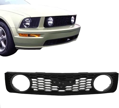 Miniatura 1 de CarPartsDepot Rejilla negra con orificios redondos para faros delanteros y emblema compatible con Ford Mustang GT 2005-2009 compatible con FO1200422