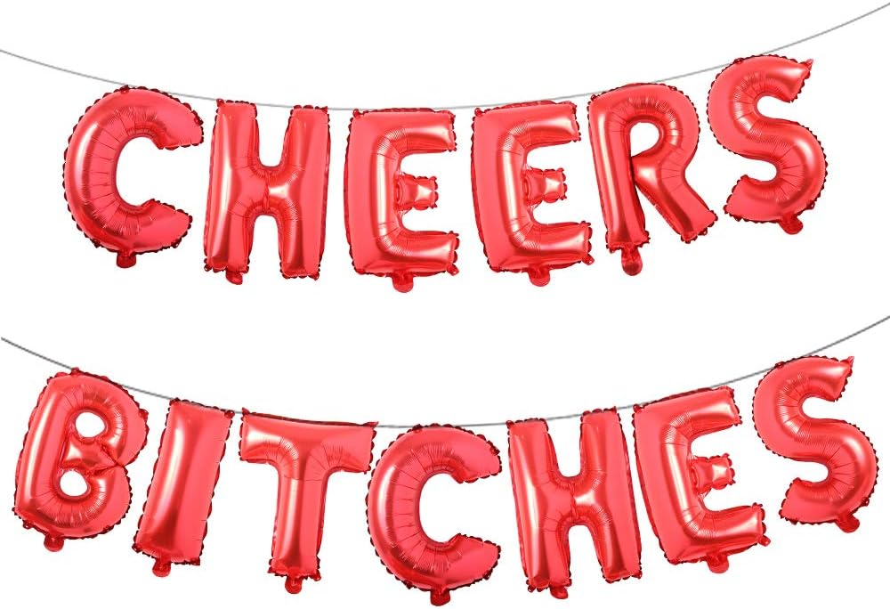 16 inch multicolored CHEERS BITCHES Balloons Banner Foil Letters Mylar Balloons for Bachelorette Parties, Weddings, Bridal Showers, CANNOT FLOAT (Silver) image 4