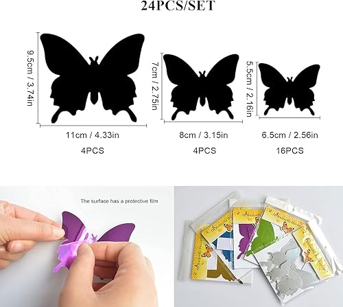 Miniatura 4 de 24 calcomanías de mariposa, CAYUDEN removibles de 3 tamaños, decoraciones de mariposa morada con espejo 3D, calcomanías de decoración de pared,