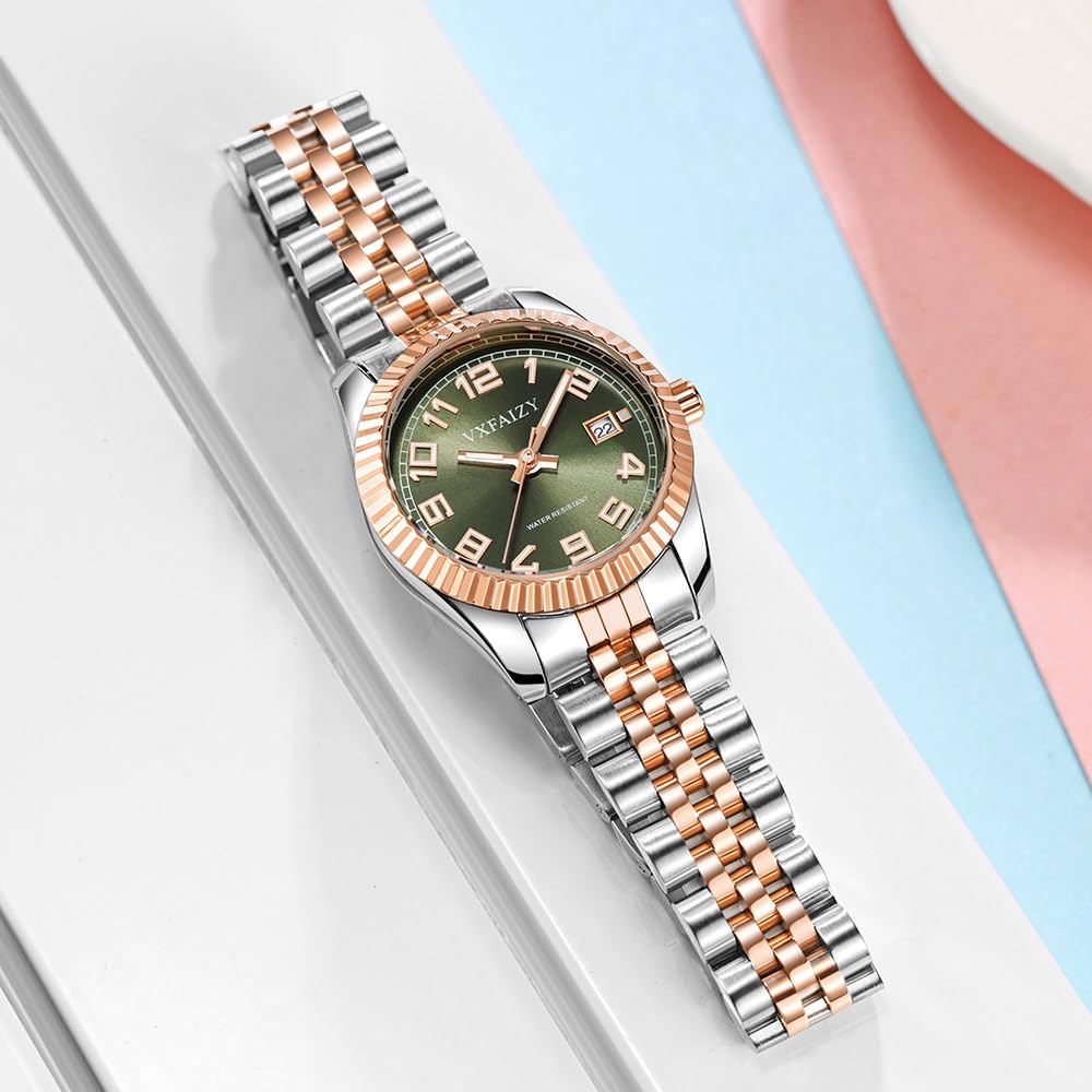 Mujeres Clásico Fácil Lectura Tiempo Reloj Cálendar para Mujeres Resistente a Agua