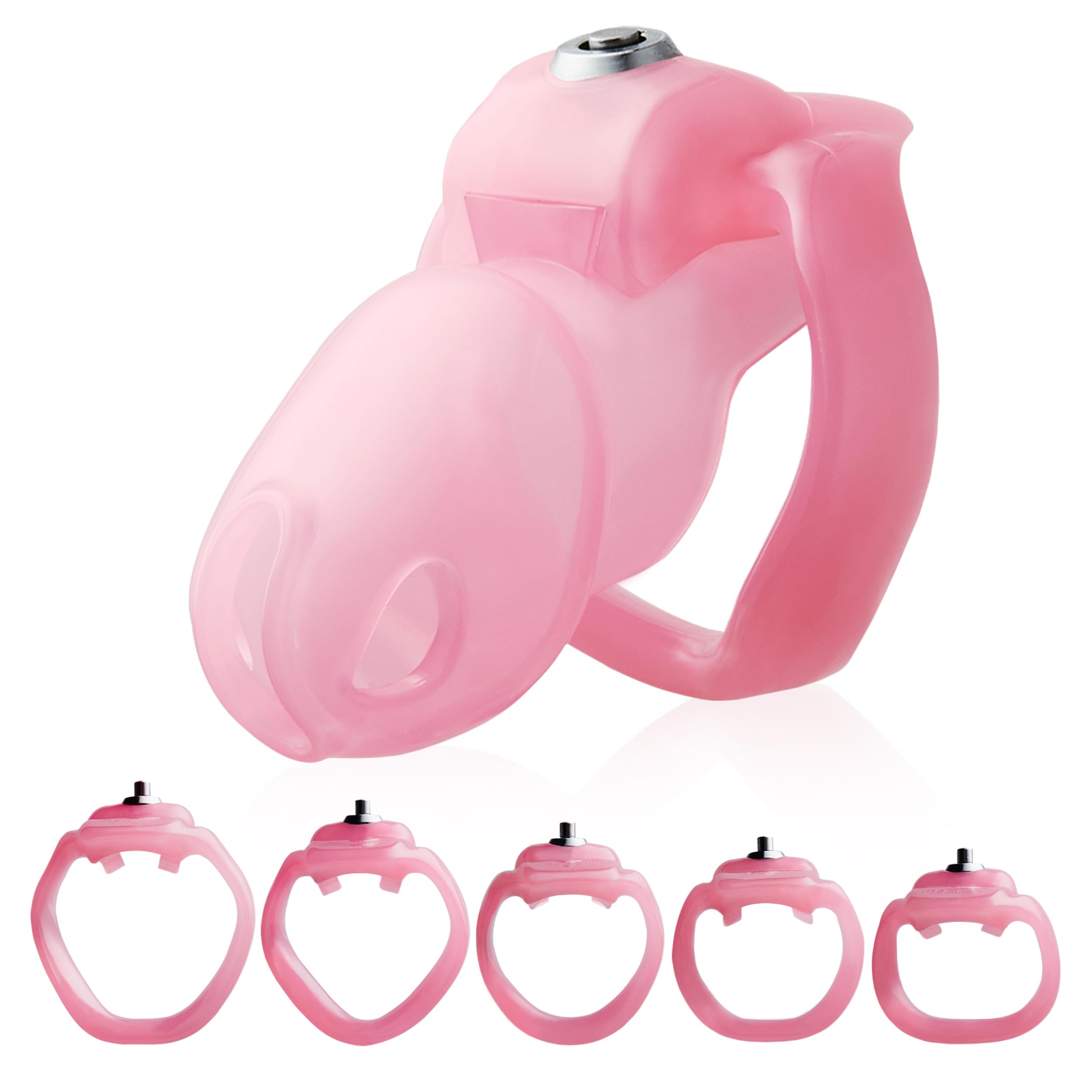 HT-V5 Male Chastity Cage - Lightweight Resin Male Chastity Cage with Click&Lock Key | Ergonomic Design| Bondage Gear &Adult Sex Toy for Men – Includes 5 Ring Sizes (Pink, Standard) Standard Pink