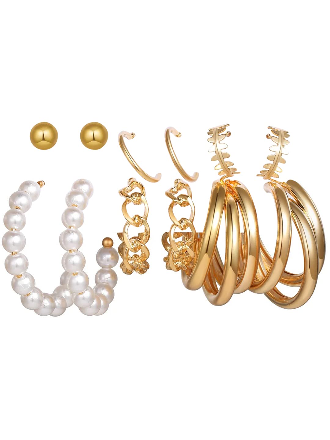 Vembley Combo of 6 Pair Fancy Gold Plated Chain Pearl Hoop Earrings (B0B8D85ZVF) Amazon Price History, Amazon Price Tracker