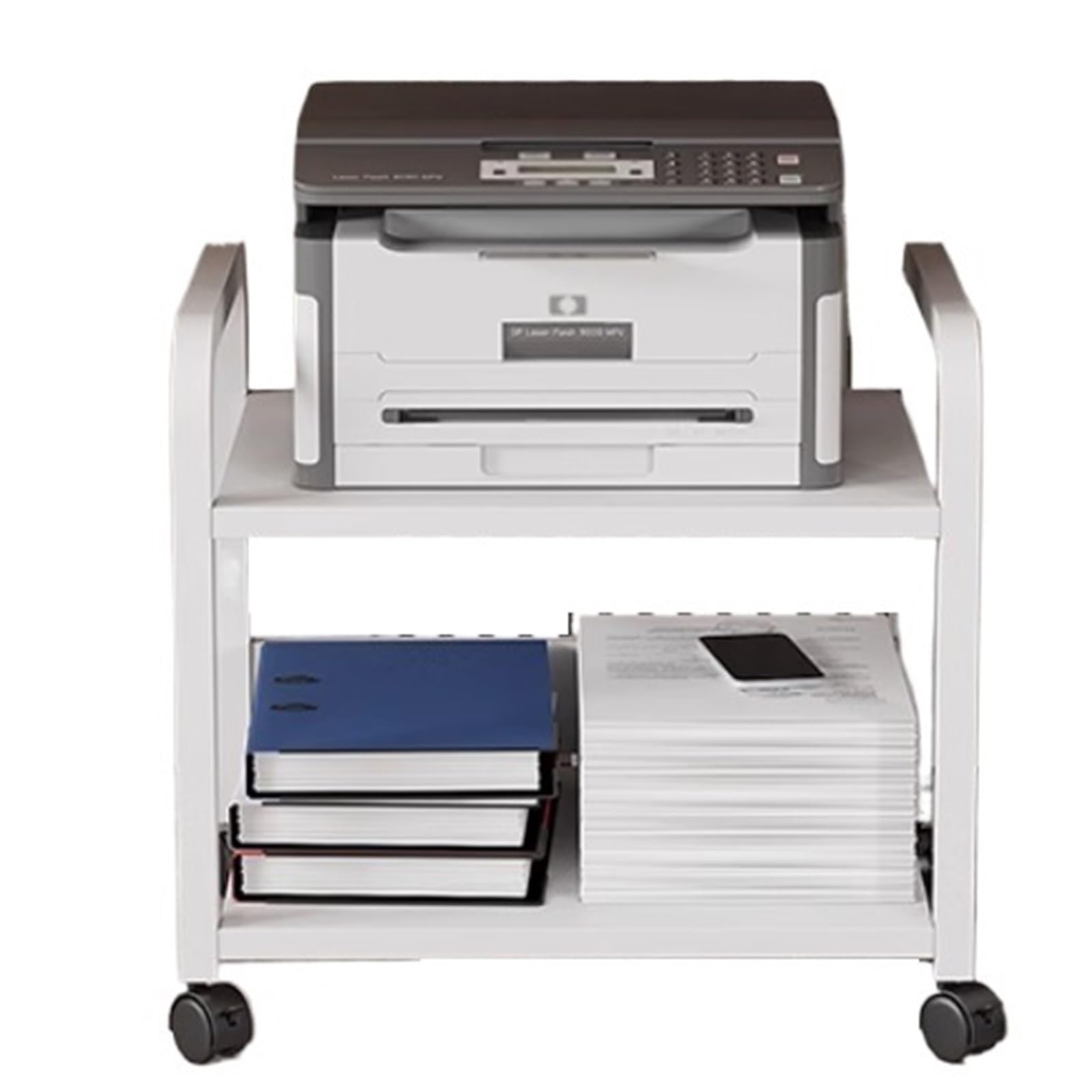 Mobiler Druckerwagen mit Rädern, robust, CD-Player-PC-Tower-Ständer, Metallstahlrahmen, Kleiner Drucker-Tischhalter, für unter dem Schreibtisch, zu Hause, im Büro, 2 Ebenen (50 x 4