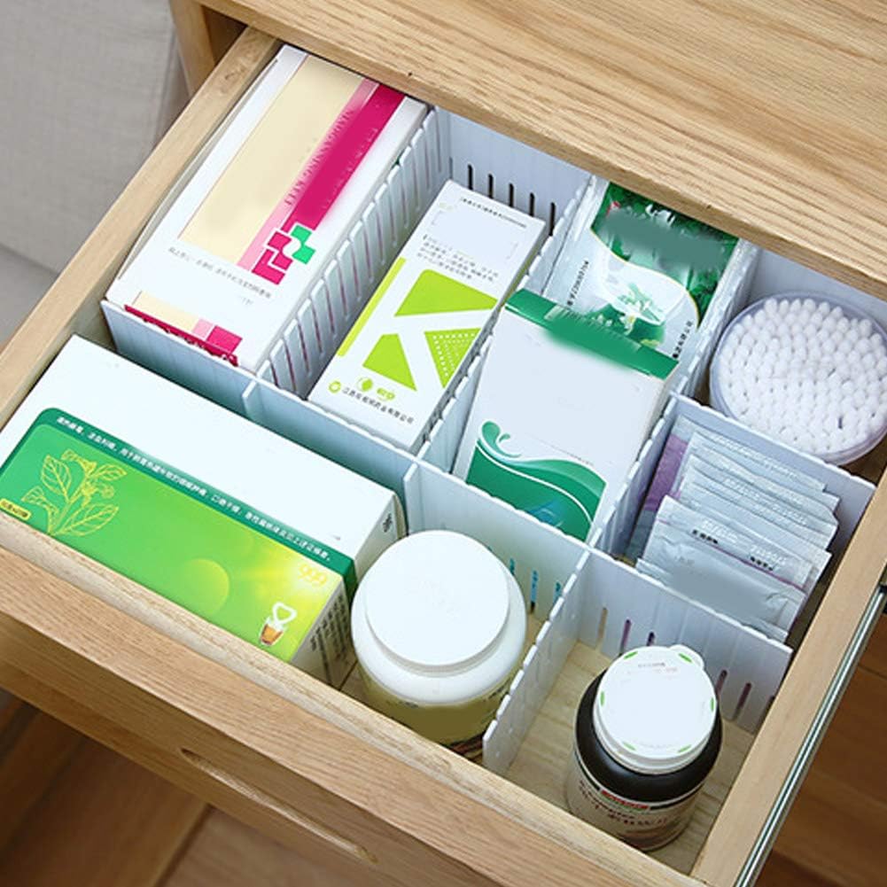 Drawer Organizer Plastic Adjustable Dividers Separators, Keep Tidy Drawer Space Saving for Home Office