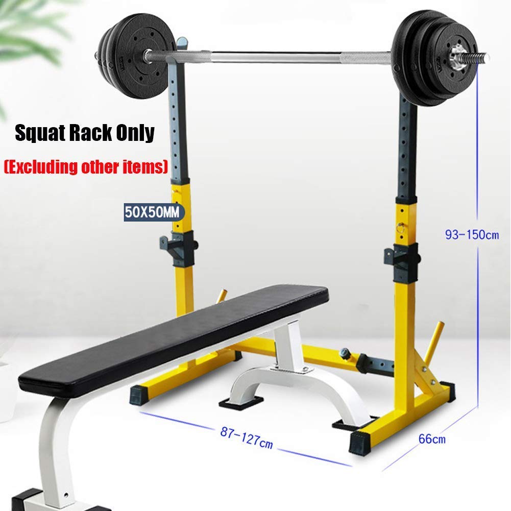 Soportes multifunción para Sentadillas, Banco de Sentadillas con Barra, jaulas de Potencia Ajustables en Altura y Ancho para Gimnasio en casa.