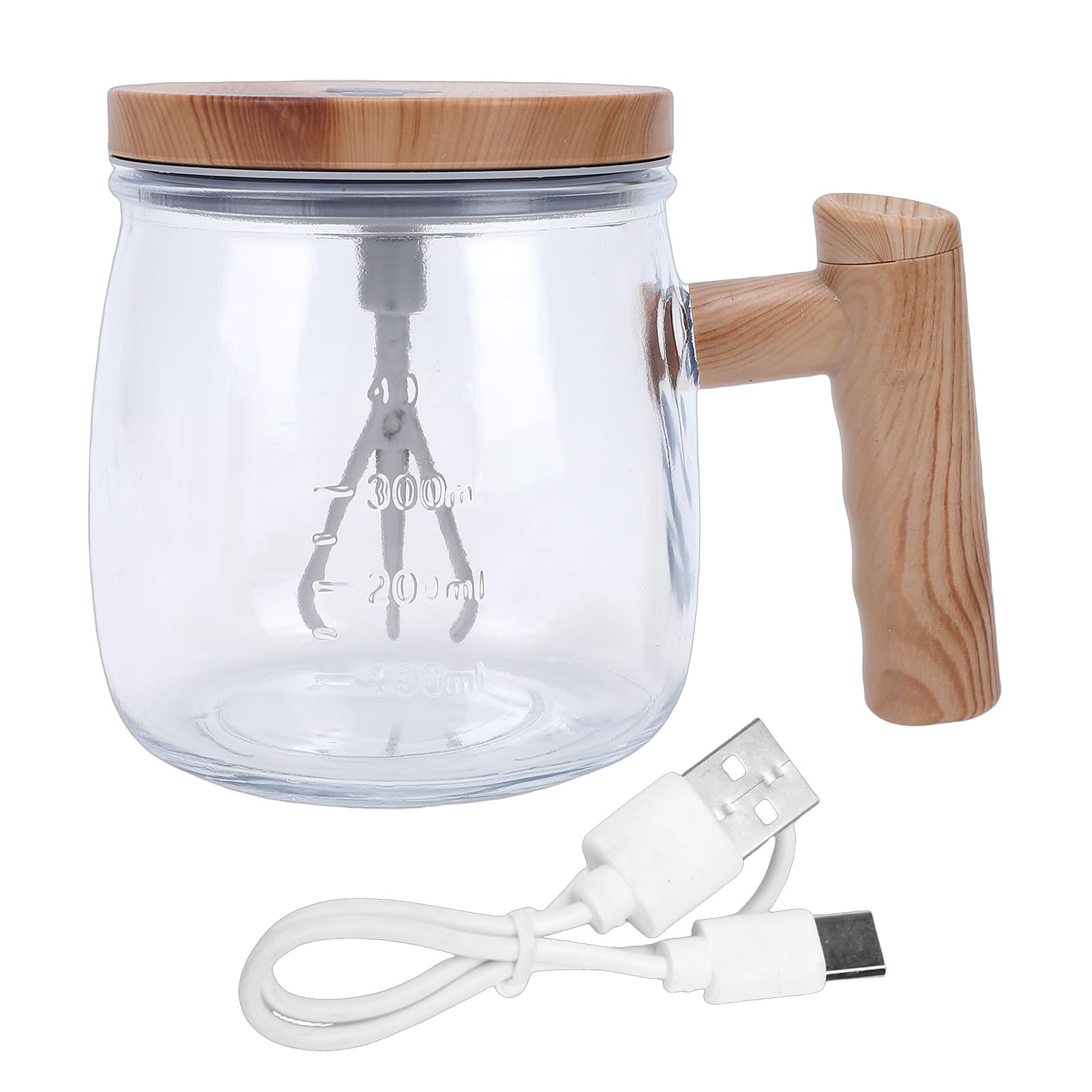 Topiky Tazza in Vetro per Miscelazione Elettrica 400ML, Tazza con Agitazione Automatica Ricaricabile con Coperchio e Manico, con Agitazione Automatica per Mescolare caffè, Latte Misto, Polvere per