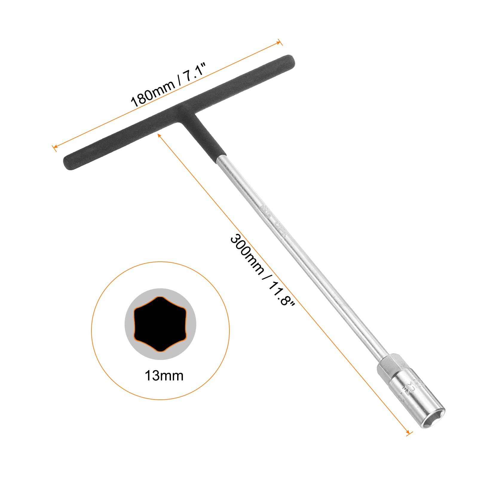 HARFINGTON 2 llaves de vaso métricas con mango en T de 13 mm CR-V de 6 puntos hexagonales en forma de T para reparación de motocicletas, bicicletas y automóviles