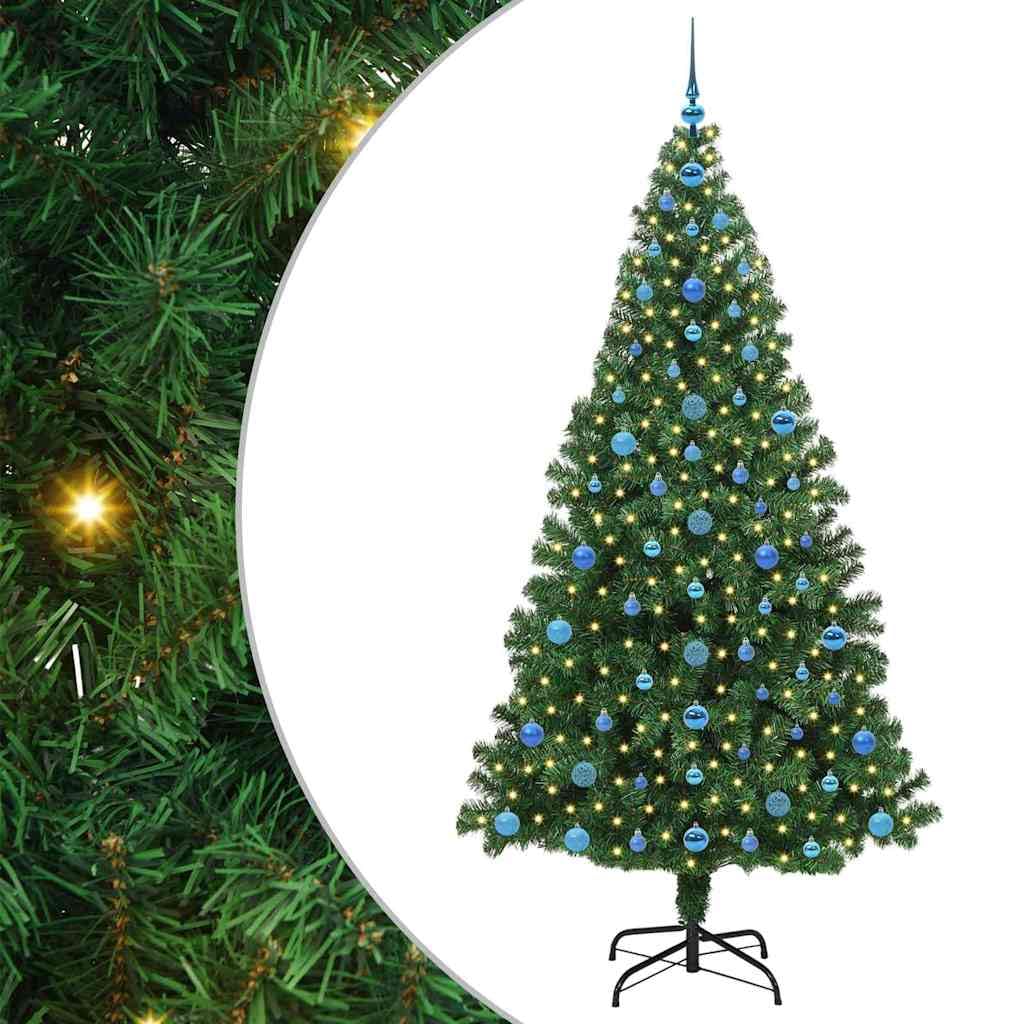 Árbol de Navidad artificial de 210 cm con 300 luces LED de color blanco cálido, soporte y bolas para interior y exterior protegido