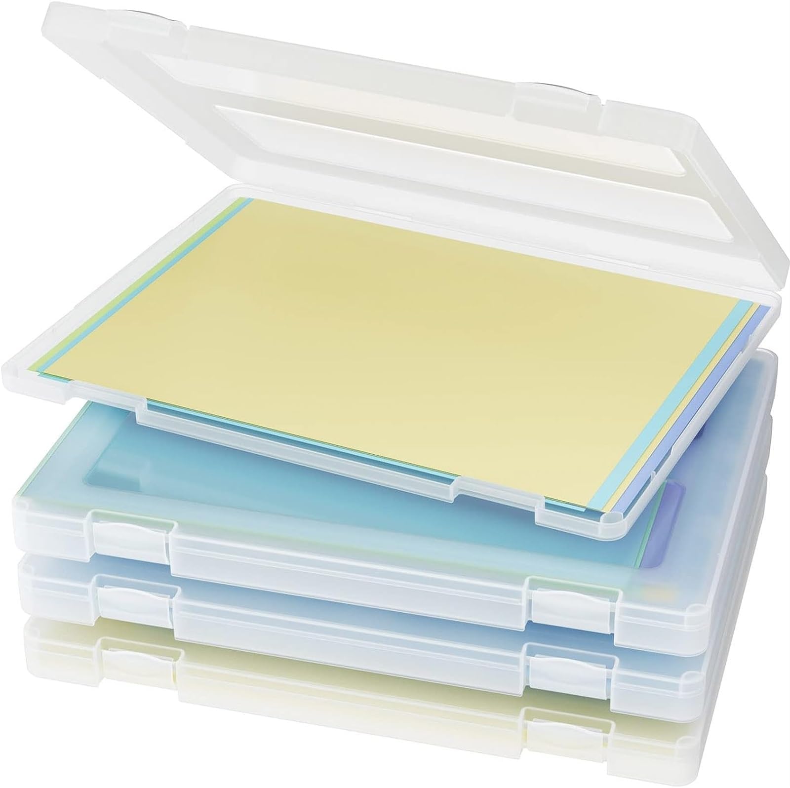 THE WHITE SHOP4pcs A4 File Portable Project Case, Plastic Storage Box for 8.5" x 11" Letter Paper, Scrapbook Paper Storage Boxes Documents Magazines Holder