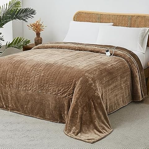 JKMAX Electric Heated Heating Blanket - Heated Bed Blanket 10 Heating Levels 8 Hours Auto Off Fast Heating ETL Certified Electric Blanket with Ultra Soft Overheat Protection Full Size 72" x 84" Beige Cover