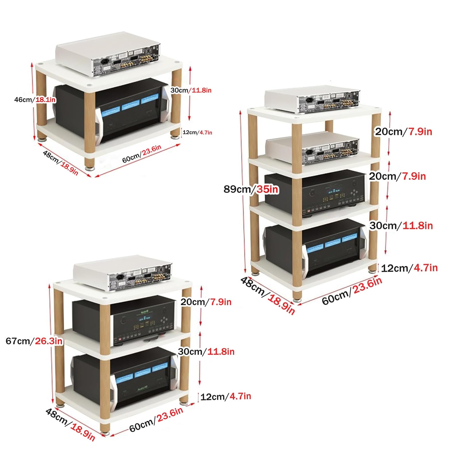 Supporto multimediale AV con 2/3/4 livelli, giradischi, lettore DVD e CD, mobile multimediale regolabile, rack stereo per intrattenimento, mensola per consolle, noce, 4 livelli