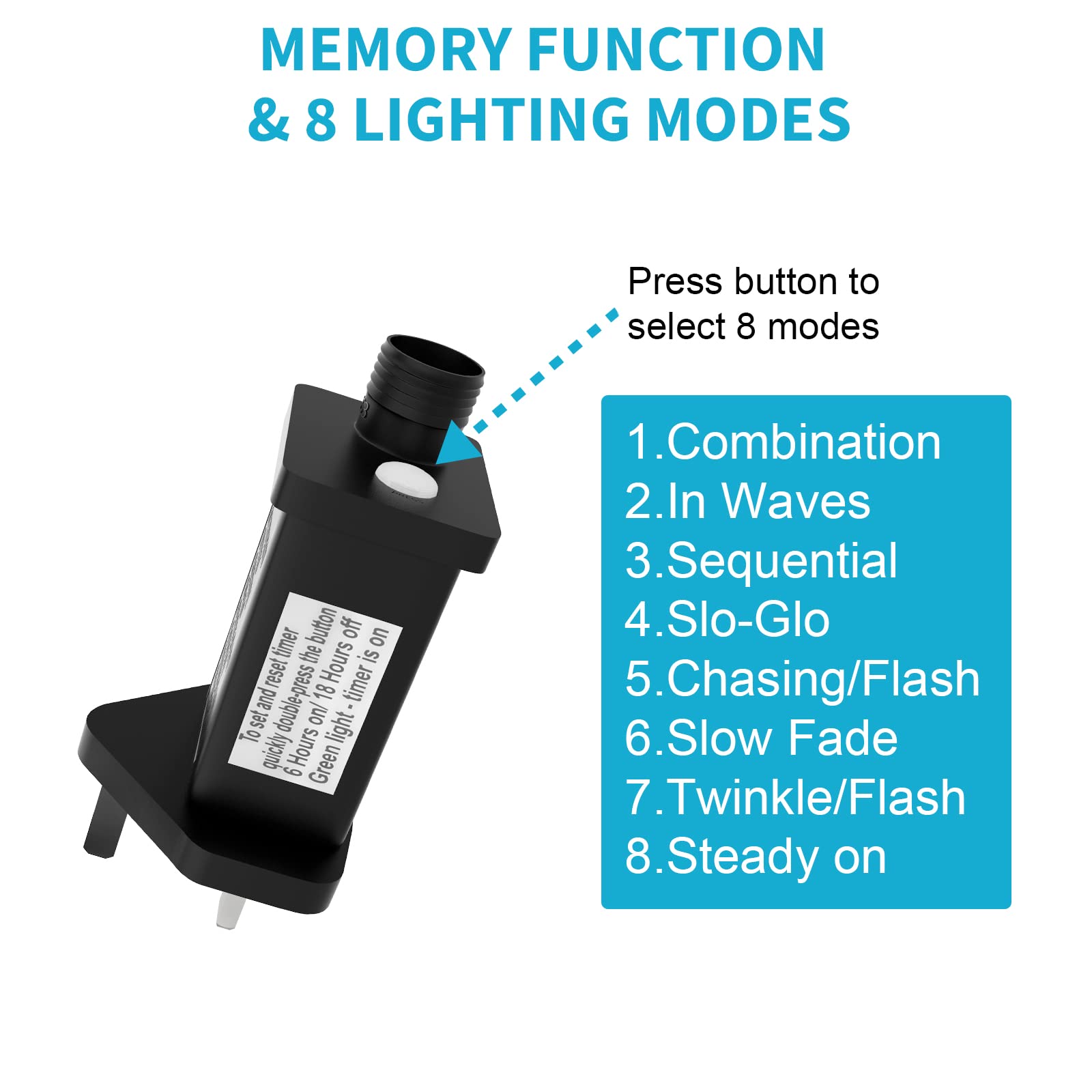 31V Transformer for Christmas Lights, LED Transformer Plug with Memory Function, 6h Timer, 8 Modes, Replacement Adapter for Christmas Tree Light, Icicle Fairy Lights