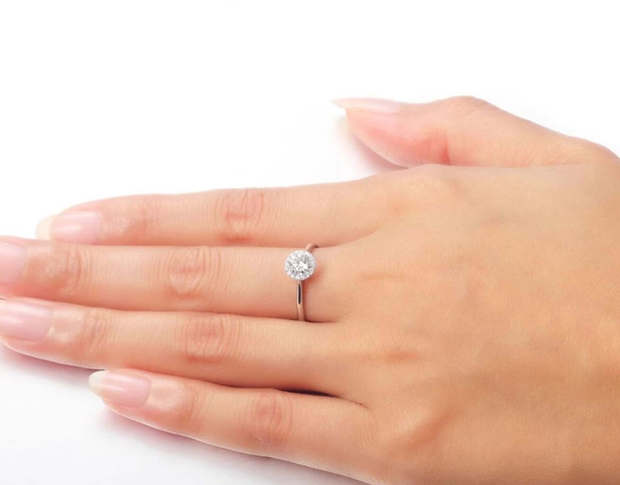 Fede nuziale da donna in oro bianco e bianco, anello di fidanzamento in vero oro 750 con diamante da 0,37 carati, per donna, misura 47 (15,0)