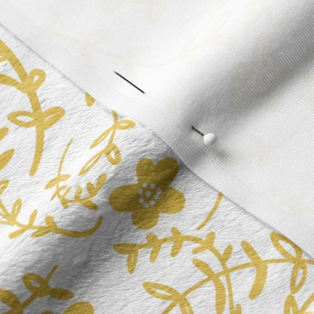 Spoonflower Fabric - Floral Ditsy Flowers Spring Summer Mustard Fern Foliage Monochromatic Printed on Minky Fabric by The Yard - Sewing Baby Blankets Quilt Backing Plush