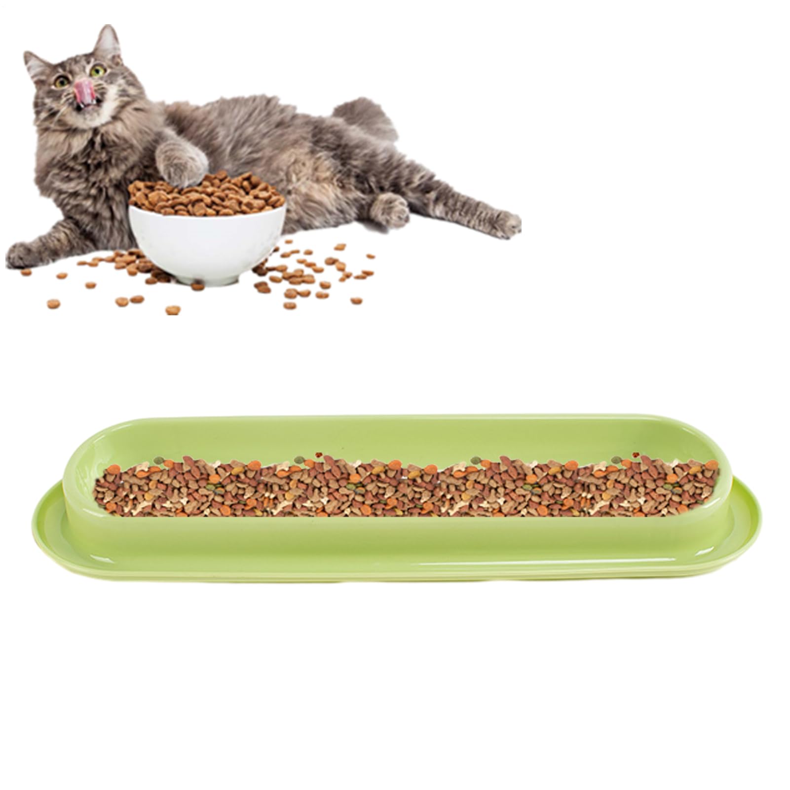Pet Long Feeding Bowl, Long Nose Pet Feeder, Non-Tip Raised Bowl, Oblique Stitches, Stainless Steel Food Bowl for Flat Faces, Non-Slip Lining, Easy Clean Feeder for Hun