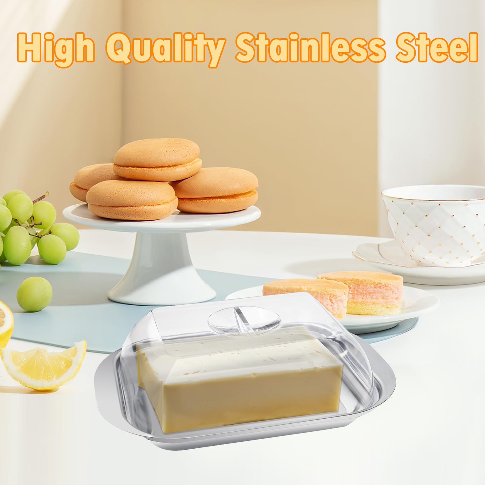 Porta Burro Da Frigorifero In Acciaio Inossidabile - Con Coperchio E Spatola, 17,8x11,5x5,5 Cm