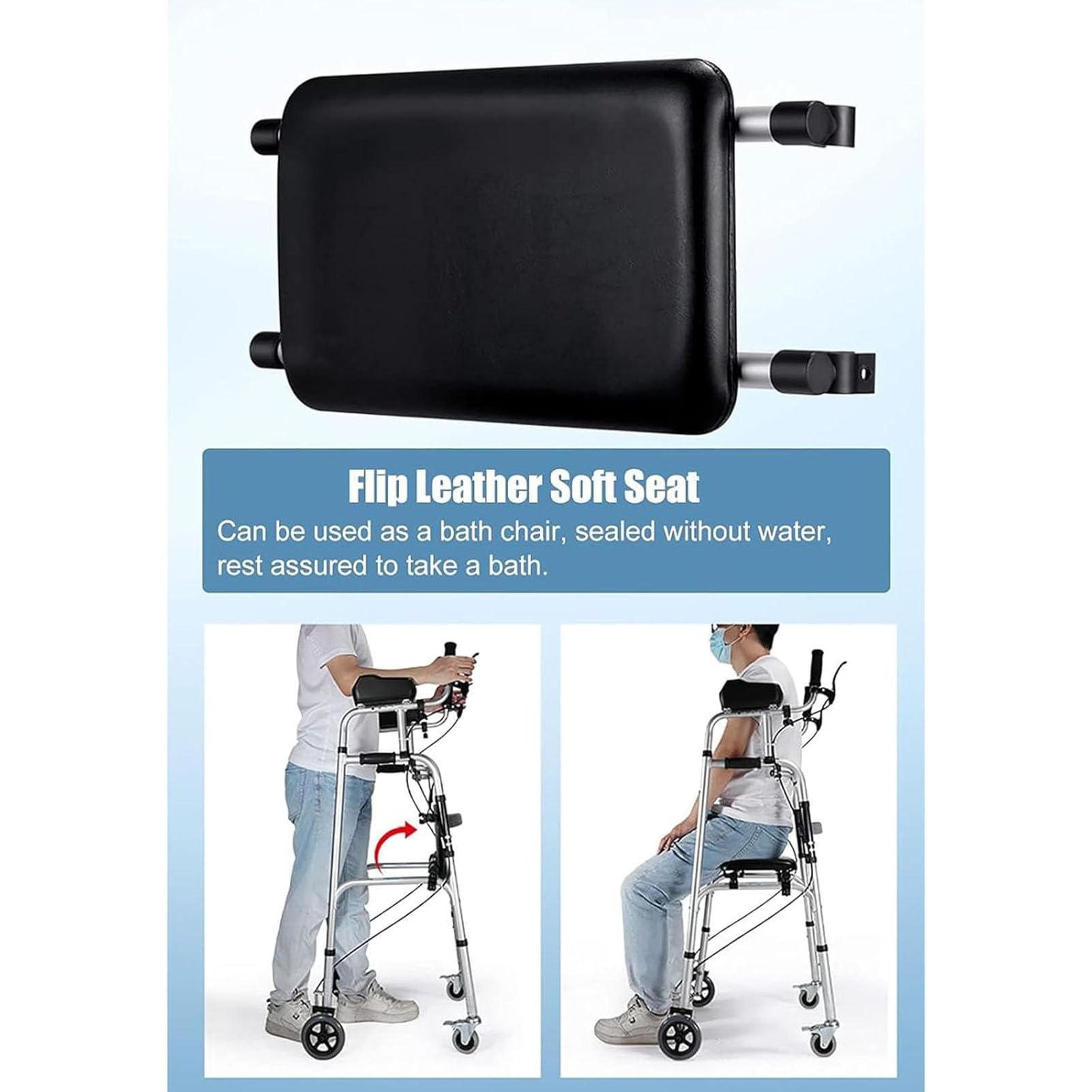 Ayuda para la Movilidad Caminando con Frenos, Andador Vertical Plegable con Asiento, Andador Vertical de Rehabilitación Ajustable en Altura para Adultos Mayores Discapacitados