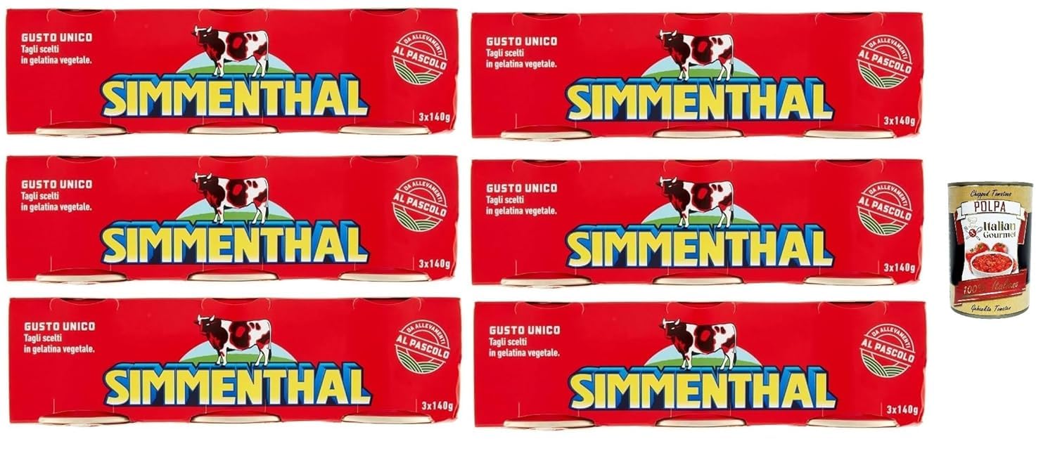 Italian Gourmet - Italienisches Rindfleisch in Aspik, Fleischkonserve in Dosen, 6 x (3 x 140g) für Salate, Sandwiches & kalte Gerichte + Italian Gourmet polpa