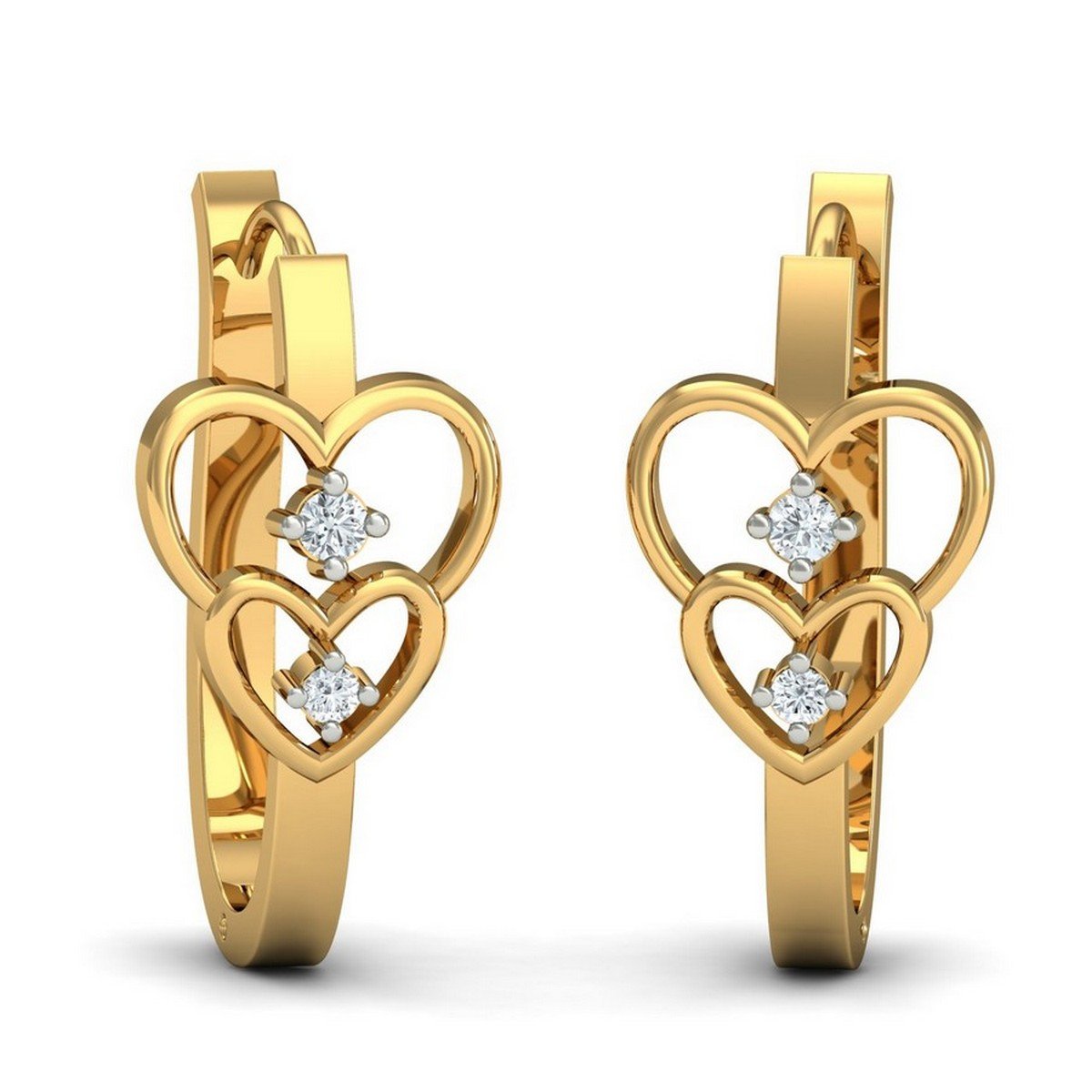 kuberbox 18KT Yellow Gold Diamond First Love Hoop Earrings for Women-picture-47