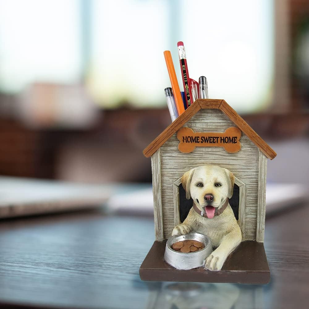 World of Wonders Dog Figurine Decorative Desktop Organizer Pen Holder | Gift for Dog Lover Pencil Caddy Organizer | Teacher Desk Accessories - Yellow Labrador