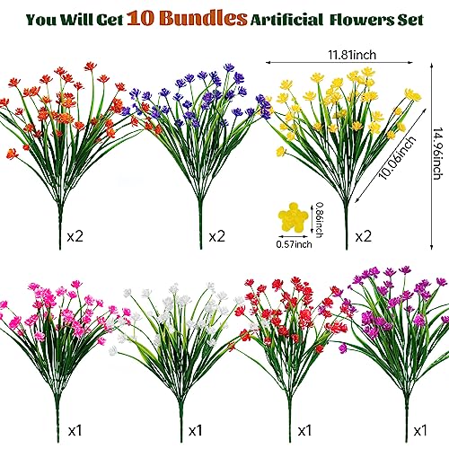 Lnoicy 10Pcs Artificial Flowers For Outdoor,Plastic Flowers Decoration, Uv Resistant Faux Flowers Shrubs, Artificial Plants For Indoor Outside Garden Home Wedding Farmhouse(7 Colors) #TOP1