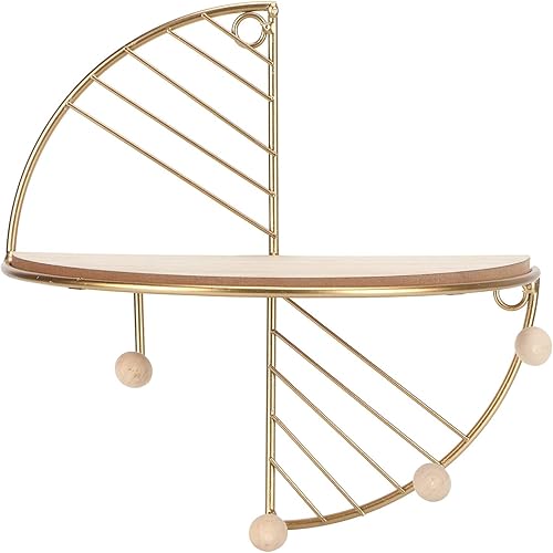 Cyrank Estante de almacenamiento dorado para colgar en la pared, estantes colgantes modernos para colgar en la pared con ganchos para toallas,