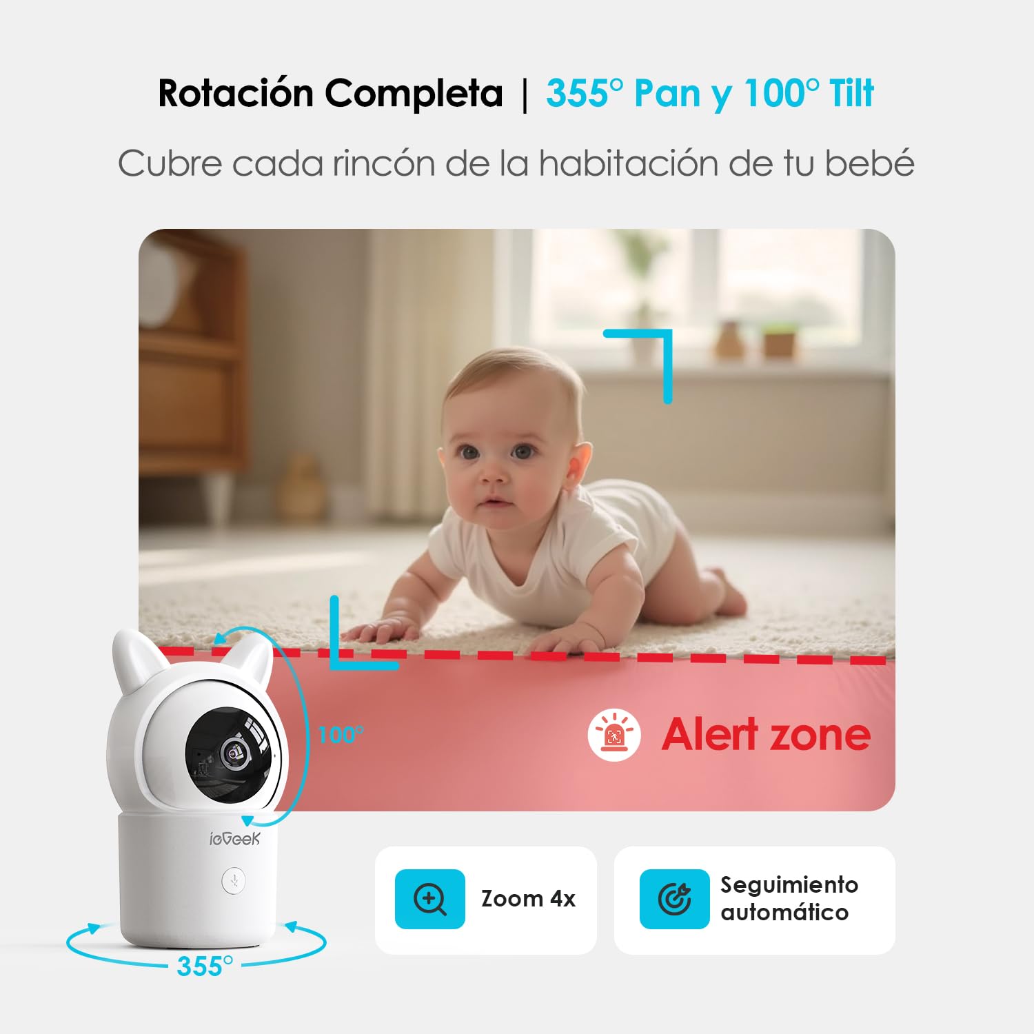 ieGeek Cámara Vigilancia Bebés 1080P con Pantalla 5", Baby Monitor con Vista 360° PTZ, Vigilabebés con App Móvil, Detección Movimiento y Llanto, Audio Bidireccional, Visión Nocturna