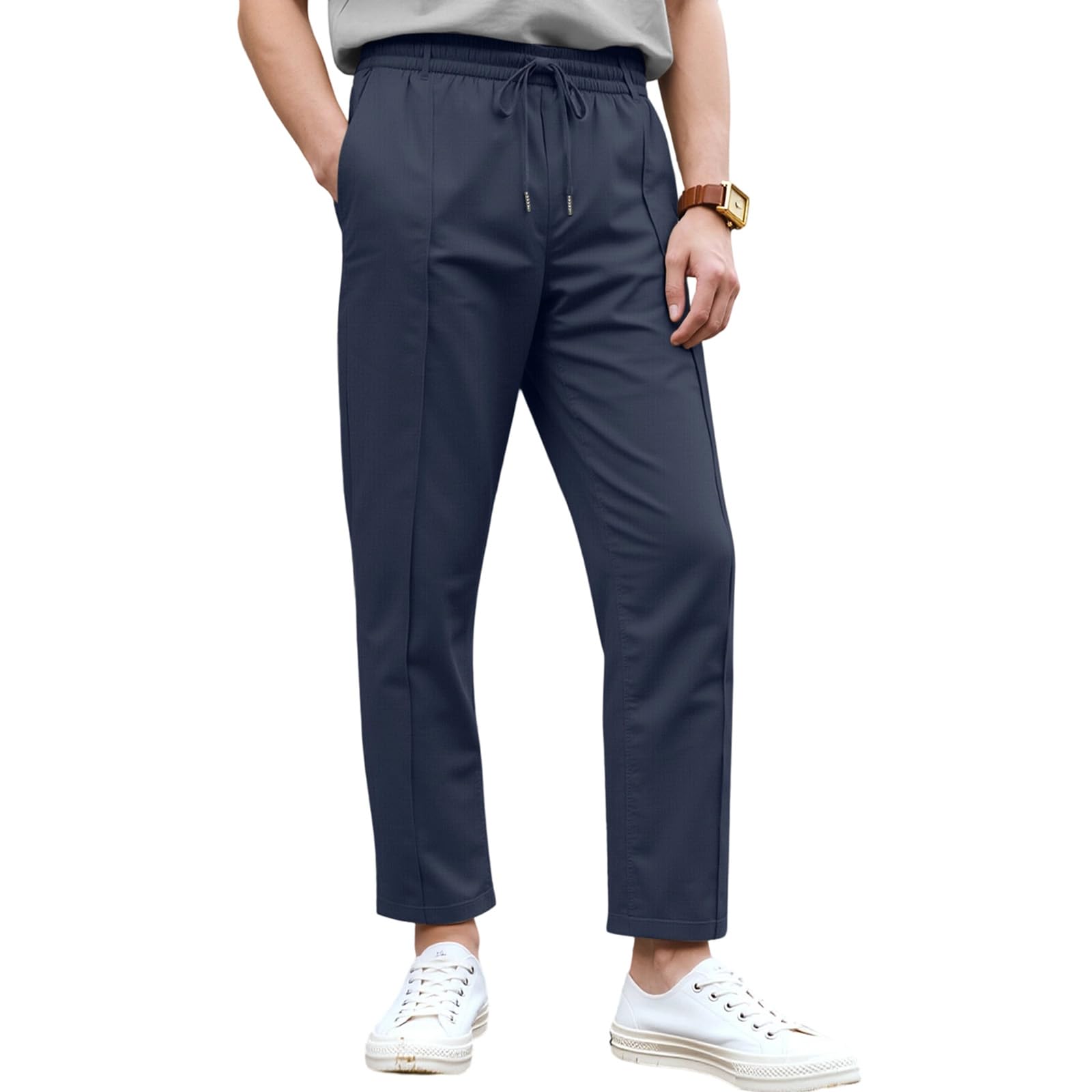 Mens Classic Fit Dress Pants Premium Casual Trousers Pleated Front Business Suit Pants High-Waist Formal Slacks