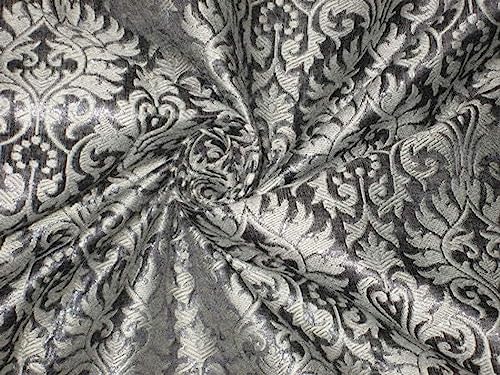 Brocart de soie jacquard gris acier tissu au mètre pour robe