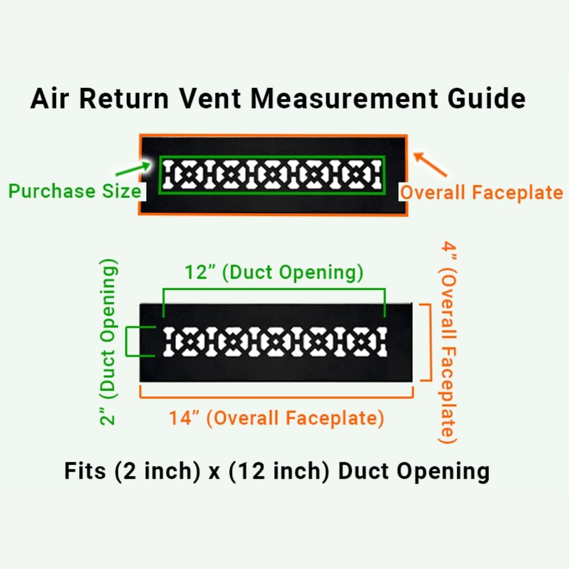 Achtek 2"x12" Duct (4"x14" Overall Size) Solid Cast Aluminum HVAC Air Return Grill Vent Cover | Powder Coated | for Wall-Black with Screw Holes