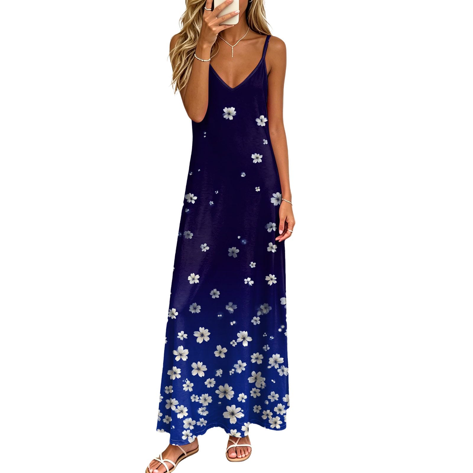 Vestito Lungo Estivo Donna Casual Abito Estivo da Donna alla Moda e Casual con Scollo a V e Maniche Lunghe, Ideale per Vacanze al Mare o in Resort. Vestito Elegante