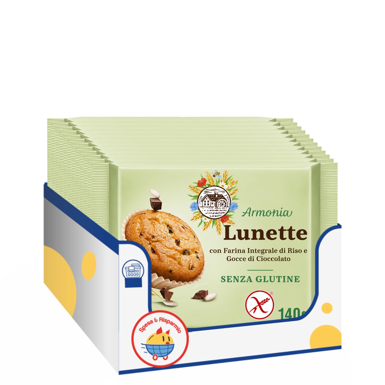 Tortine Senza Glutine con Farina Integrale di Riso e Gocce di Cioccolato, 140 g, Merendine Monoporzione Senza Olio di Palma per Colazione e Merenda, Confezione Multipla da 4/8/12 Pezzi (12 PEZZI)