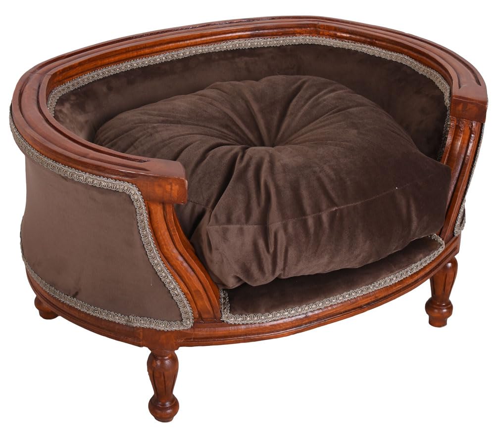 Cama barroca para perros con cojín, cesta para perros, cojín de terciopelo marrón, 70 cm, cat701g70