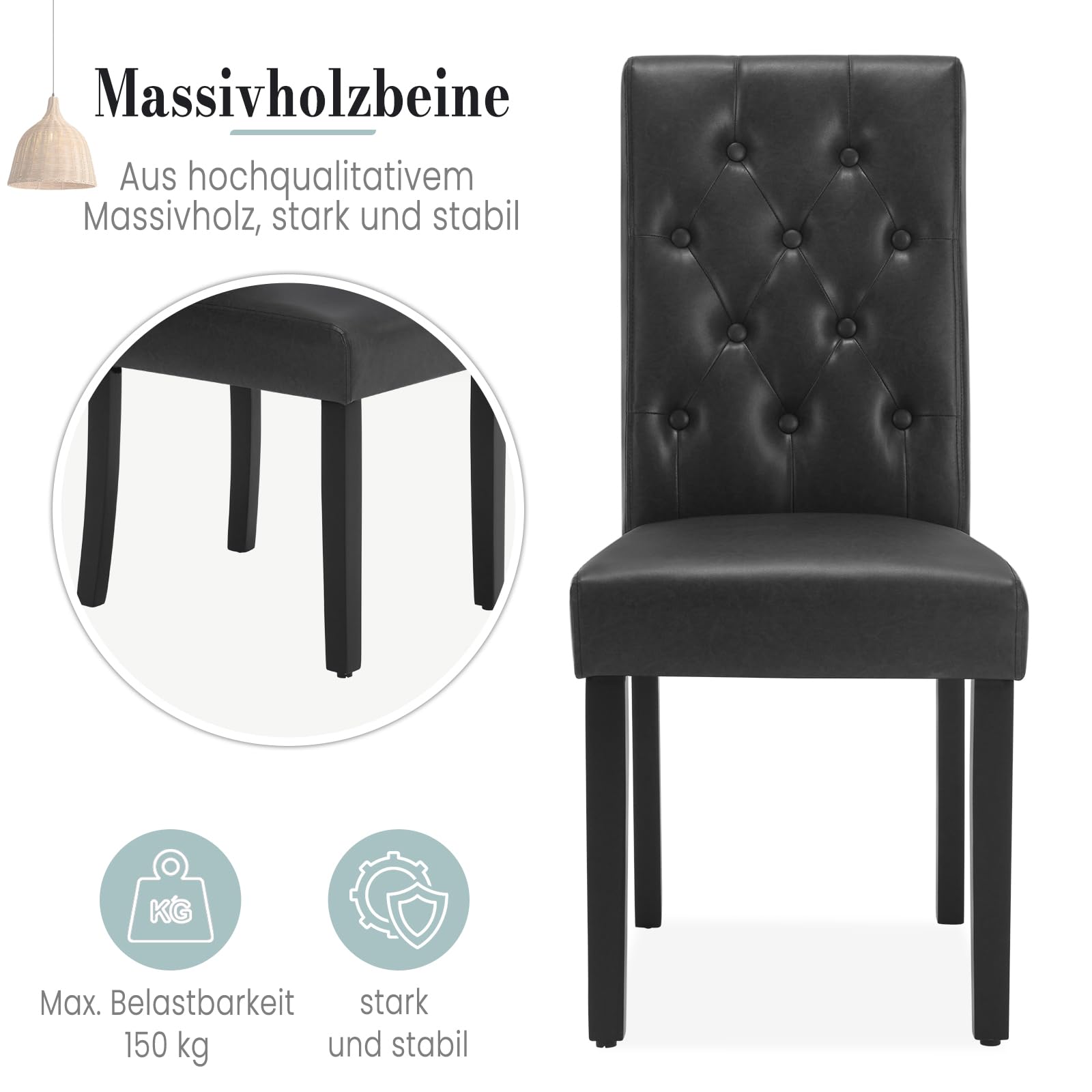 WOLTU Esszimmerstühle 4er Set, gepolstert mit hoher Rückenlehne Holzbeinen