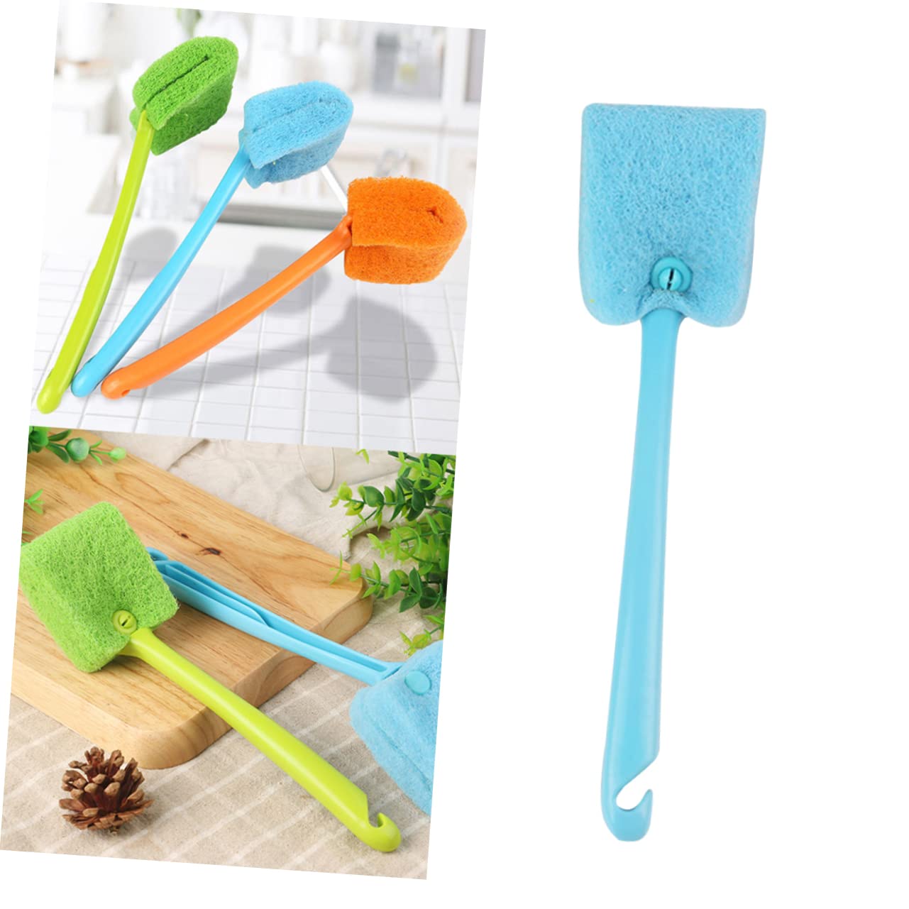 HOUDERCO Long Handle Dish Cleaning Brush Kitchen Sponge Brush Handle Dish Washing Scrubbers for Cleaning Pots Pans Random