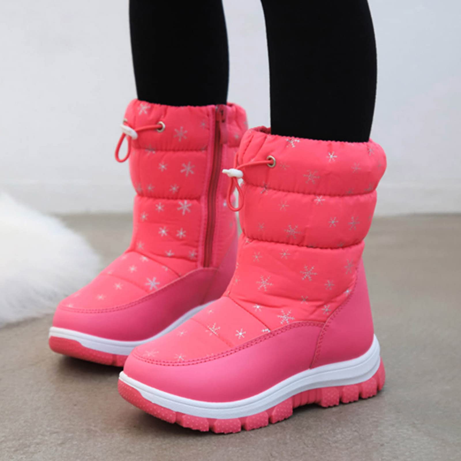 Botas niños fácil Poner Invierno niños Botas de Nieve para niños y niñas Gruesas Antideslizantes e Impermeables Botas de Media con Cremallera Lateral Color Estampado de Nieve (30 Little Child)